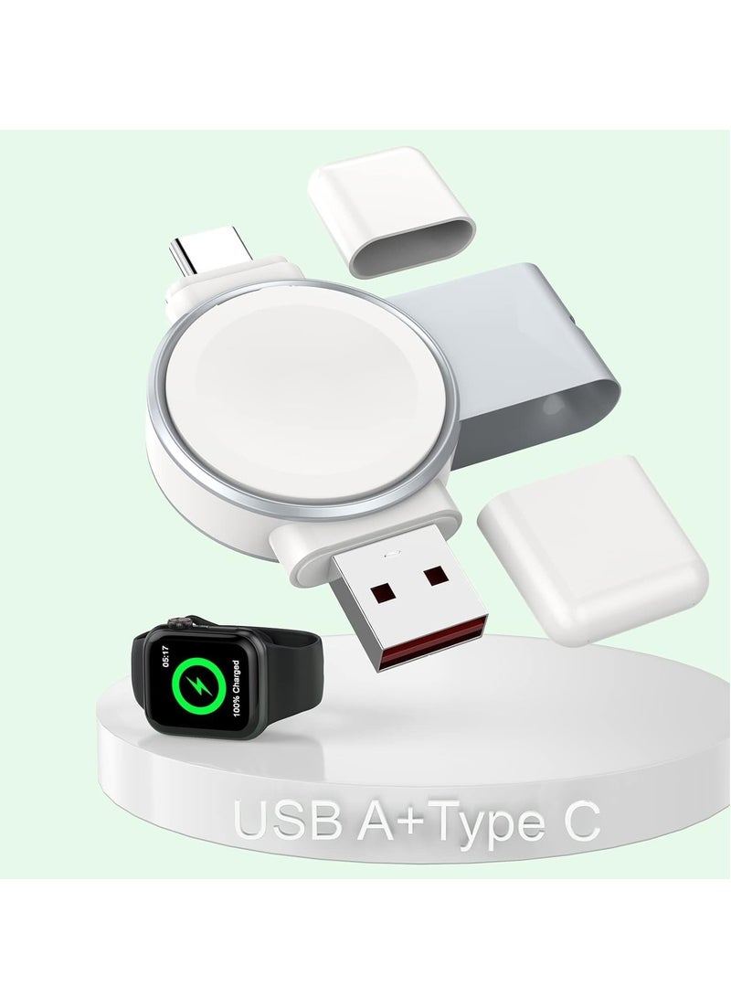 Excefore Charger for Apple Watch Portable iWatch USB Wireless Charger, 2-in-1 USB-A &USB-C Fast Charging Magnetic Cordless Travel Charger for Apple Watch Series Ultra 8 7 SE 6 5 4 3 2 - Image 1