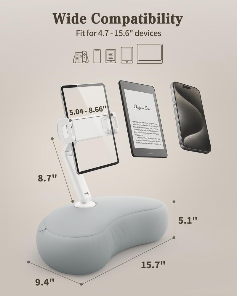 SAIJI Kindle Pillow Stand, iPad Stand Compatible with 4.7”-15.6” Kindle, Phone, iPad, 360° Adjustable Lap Beanbag Tablet Holder for Bed with Flexible Dual Axis Arm and Microbead Cushion (Gray) - Image 5