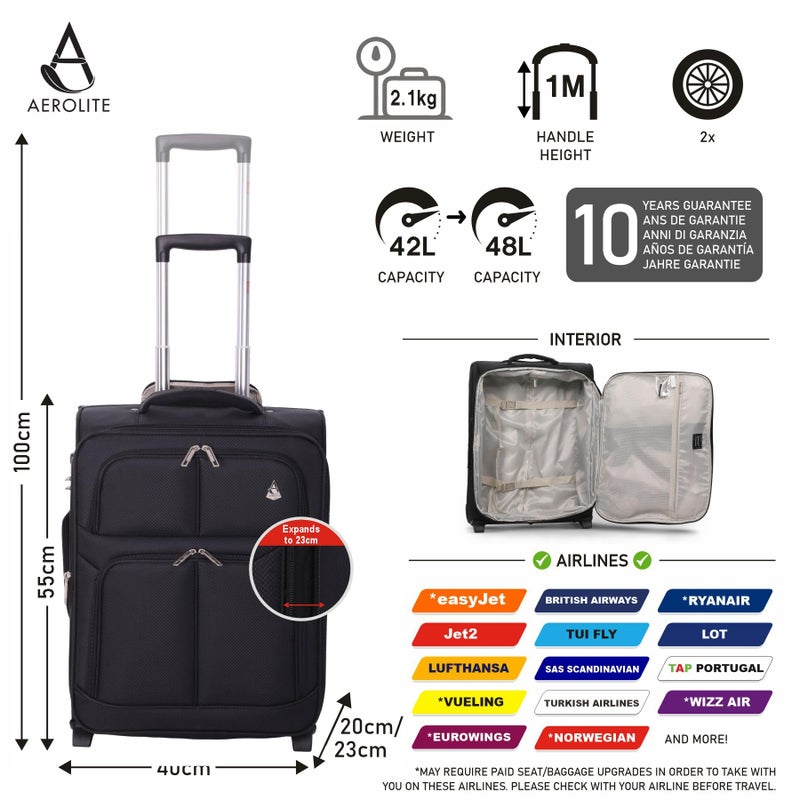 Aerolite Expandable 55x40x20cm to 55x40x23cm Ryanair Priority Max Super Lightweight Carry On Hand Cabin Luggage Suitcase 55x40x20 55x40x23 with 2 Wheels, Approved for Jet2 British Airways & Many More - Image 2