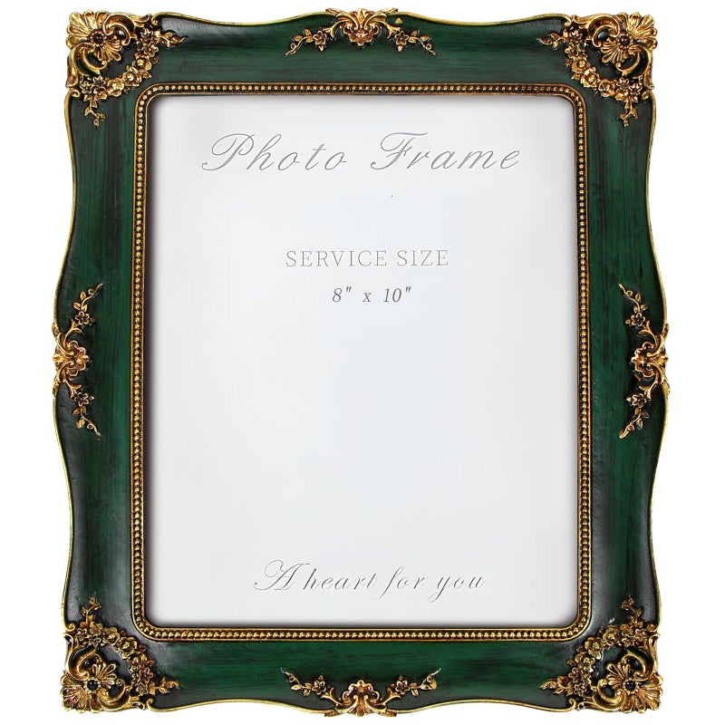 YEPOTUE Vintage Picture Frame 8x10 Inch, Ornate Photo Frame for Wall or Tabletop Display, Antique Picture Frame with Real Glass & Hook for Home Decor - Mother's Day Birthday Gift (Green) - Image 1