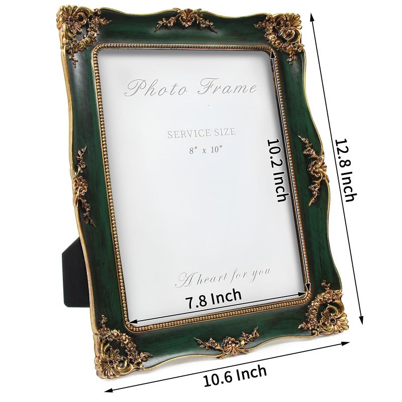 YEPOTUE Vintage Picture Frame 8x10 Inch, Ornate Photo Frame for Wall or Tabletop Display, Antique Picture Frame with Real Glass & Hook for Home Decor - Mother's Day Birthday Gift (Green) - Image 3