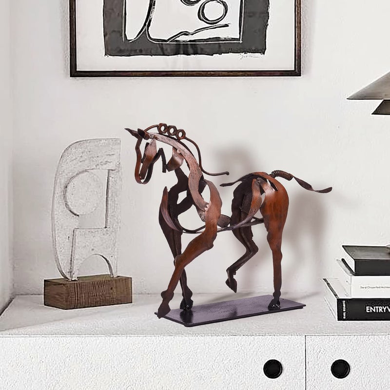 SunBlogs Art Handmade Horse Statue - Unique Rustic Decor for Office & Home - Hand-Painted Metal Sculpture - Perfect Handicraft Gift for Horse Lovers (Brown) - Image 2