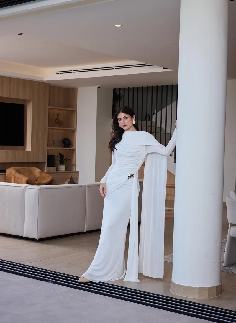 Ruched Draped Column Dress – Dove White