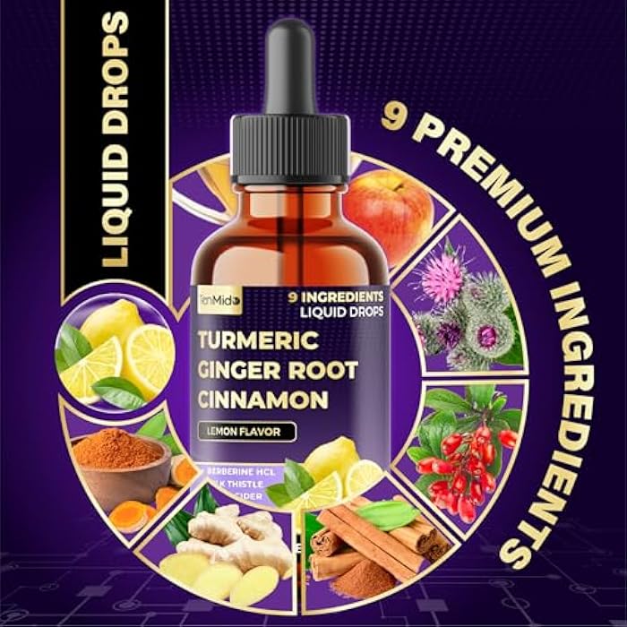 Tenmido 9in1 Liquid Turmeric Curcumin Supplement with Ginger, Ceylon Cinnamon, Berberine HCl, Milk Thistle, Apple Cider Vinegar, Rosemary, Holy Basil & Black Pepper - 30ml 1Fl Oz - Image 4