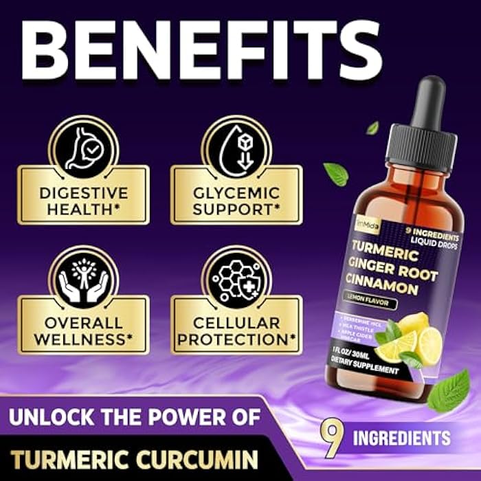 Tenmido 9in1 Liquid Turmeric Curcumin Supplement with Ginger, Ceylon Cinnamon, Berberine HCl, Milk Thistle, Apple Cider Vinegar, Rosemary, Holy Basil & Black Pepper - 30ml 1Fl Oz - Image 5