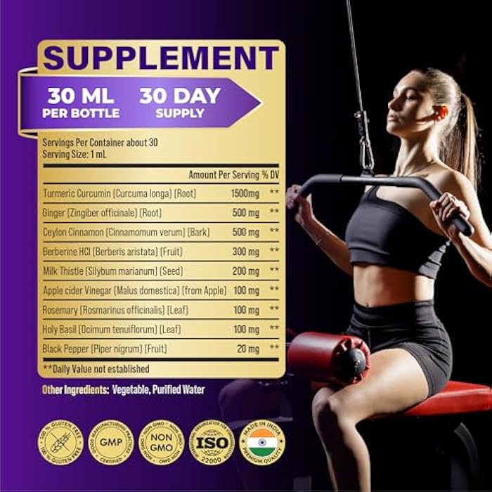 Tenmido 9in1 Liquid Turmeric Curcumin Supplement with Ginger, Ceylon Cinnamon, Berberine HCl, Milk Thistle, Apple Cider Vinegar, Rosemary, Holy Basil & Black Pepper - 30ml 1Fl Oz - Image 3