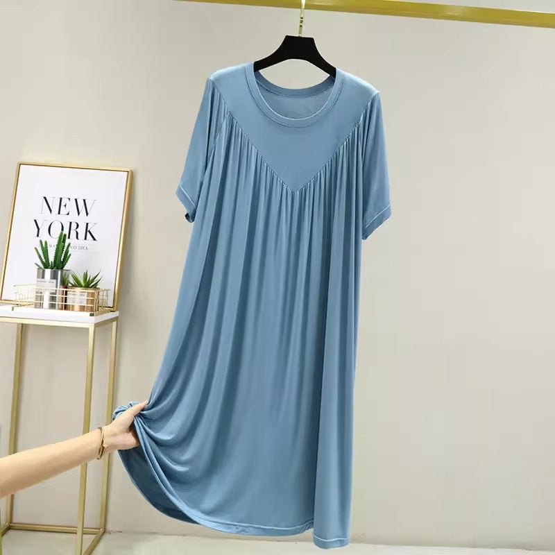 Plus Size Modal Dress Casual Plus Size Ice Silk Sleepwear For Pregnant Women Summer Home Clothing Safe Comfortable For Outdoo... Sky Blue 