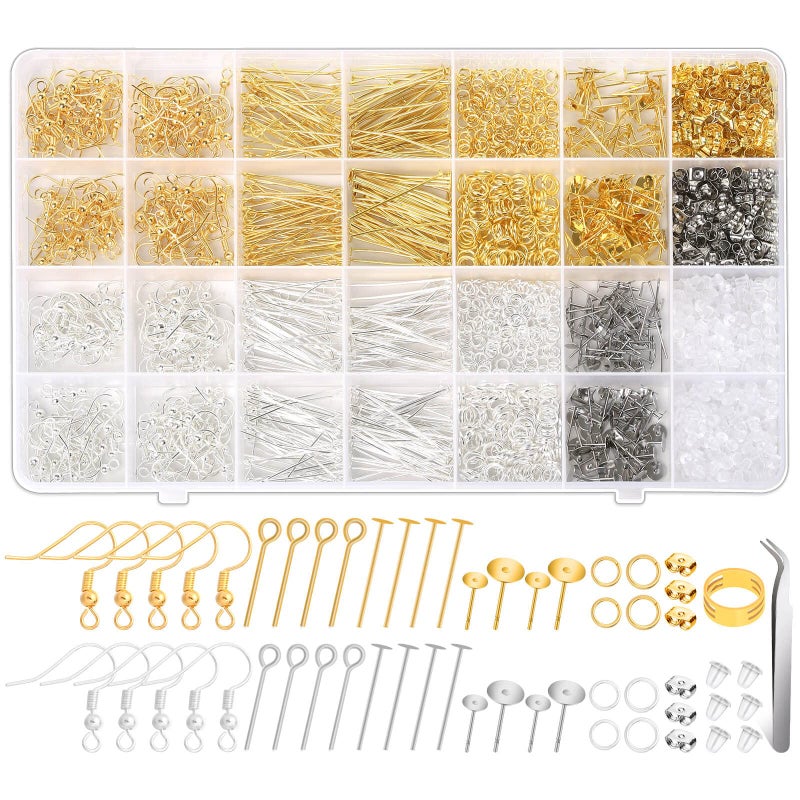 Modacraft 2000Pcs Earring Making Supplies Kit  Hypoallergenic Includes Hooks Findings Posts Backs Pins Jump Rings for Jewelry Making