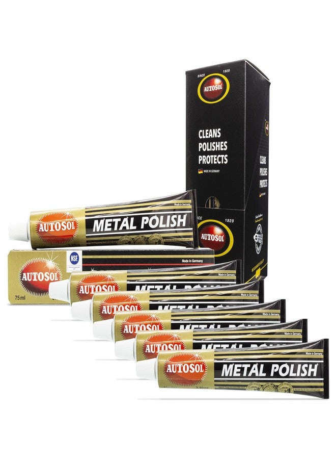 Autosol Metal Polish Pack of 6 x 75ml – Multipurpose Brass Chrome Polish Restores Shine and Prevents Tarnishing – Stainless Steel Polish Tarnish Remover – No Residue Metal Polishing Compound - Image 1
