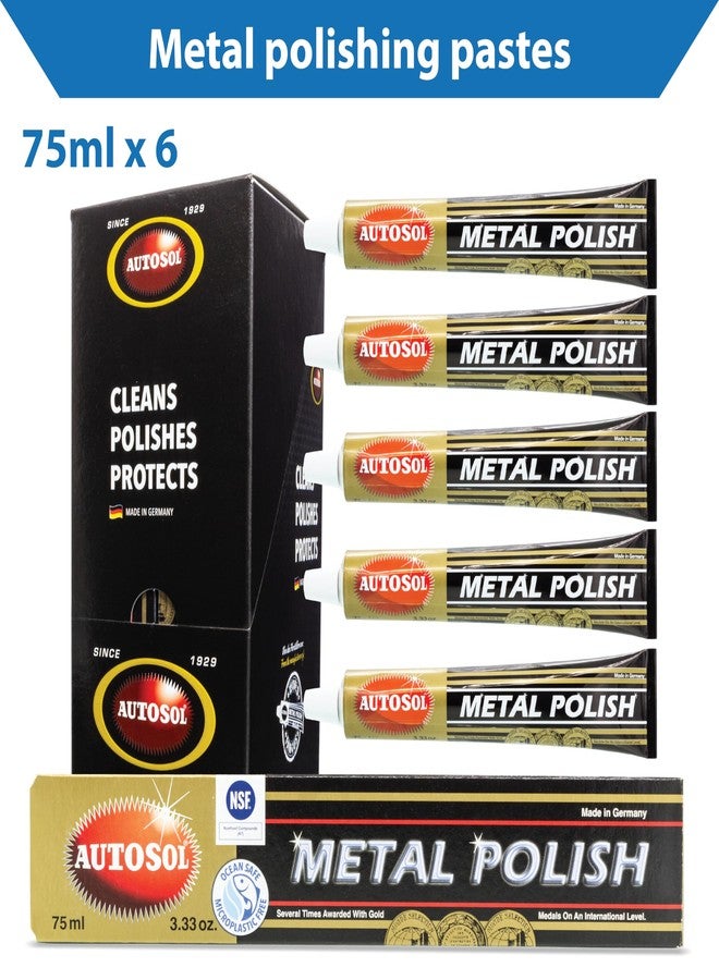 Autosol Metal Polish Pack of 6 x 75ml – Multipurpose Brass Chrome Polish Restores Shine and Prevents Tarnishing – Stainless Steel Polish Tarnish Remover – No Residue Metal Polishing Compound - Image 2