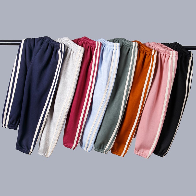 Children'S Solid Color Casual Pants Boys And Girls Fleece-Lined Sports Pants Thickened Brushed Medium And Large Children'S Trousers - Image 2