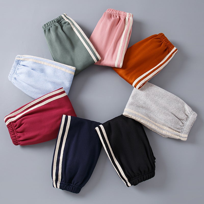 Children'S Solid Color Casual Pants Boys And Girls Fleece-Lined Sports Pants Thickened Brushed Medium And Large Children'S Trousers - Image 4