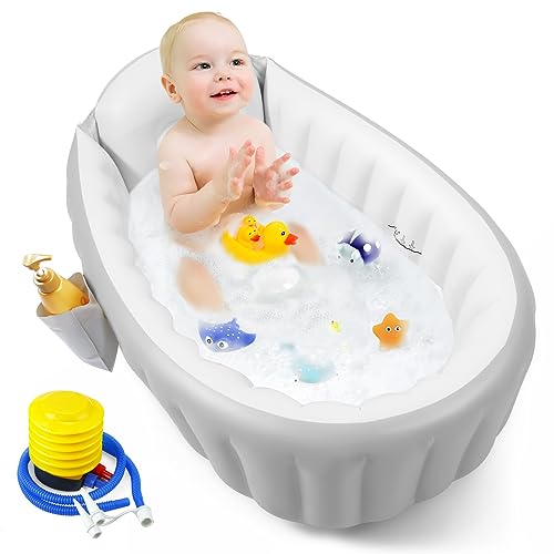 PandaEar Inflatable Baby Bathtub Toddler Tub for Shower, Collapsible Portable Bathtub for Kids, Baby Bath Tub 6-12 Months, Travel Baby Bathtub, Blow Up Tub for Baby with Air Pump - Image 1