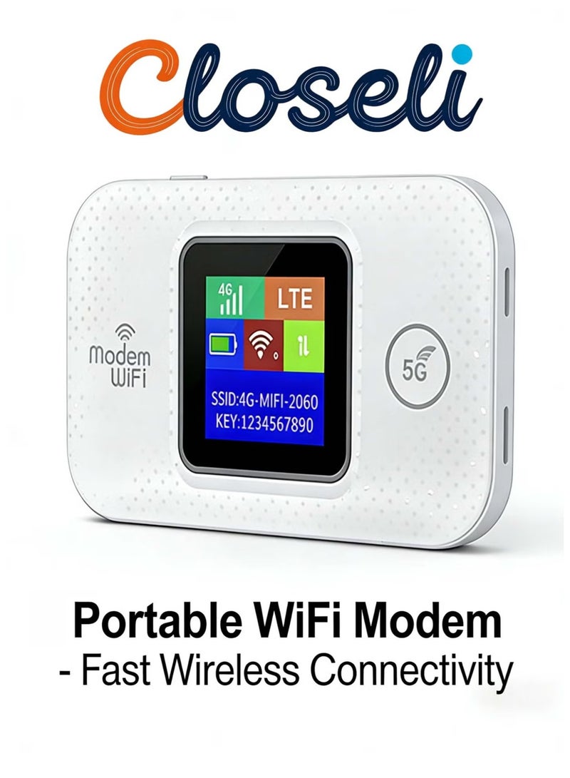 كلوزيلي راوتر واي فاي محمول، راوتر واي فاي جيبي، راوتر لاسلكي CPE، مودم 4G LTE، يدعم شريحة SIM لشبكات 5G، بطارية 3000 مللي أمبير، توصيل وتشغيل فوري، تشفير أمان WPA/WPA2، إشارة مستقرة، تغطية واسعة، يدعم حتى 10 أجهزة - Image 1