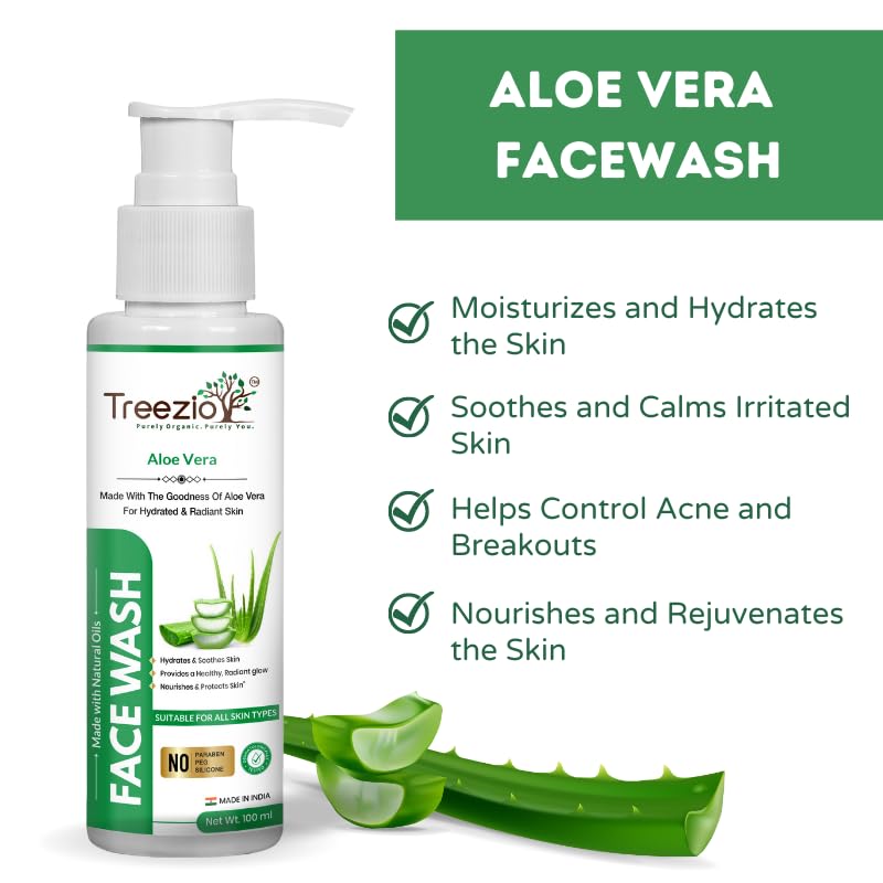 Treezio Aloe Vera Face Wash Nourishing Cleanser for Healthy Skin Hyderates Soothes Skin No Paraben No Silicones For Men Women Pack of 2 100 ml Each - Image 3