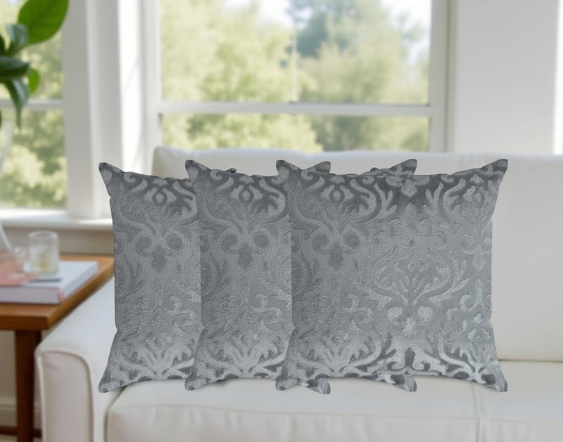 STARNSTYLE Velvet Decorative Cushion Cover 24x24 Inch - Set of 3, Soft Solid Damask Square Throw Pillow Covers for Sofa, Living Room or Home Decor - 60x60 cm Grey - Image 1