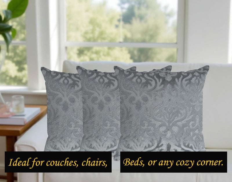 STARNSTYLE Velvet Decorative Cushion Cover 24x24 Inch - Set of 3, Soft Solid Damask Square Throw Pillow Covers for Sofa, Living Room or Home Decor - 60x60 cm Grey - Image 3