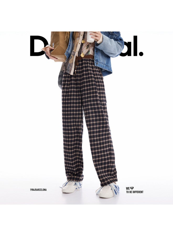 DESIGUAL [موضة إسبانية فاخرة] 25 وصول جديد خريف/شتاء بنطلون نسائي طويل غير محكم بقصة فضفاضة بتصميم مربعات ملونة - Image 2