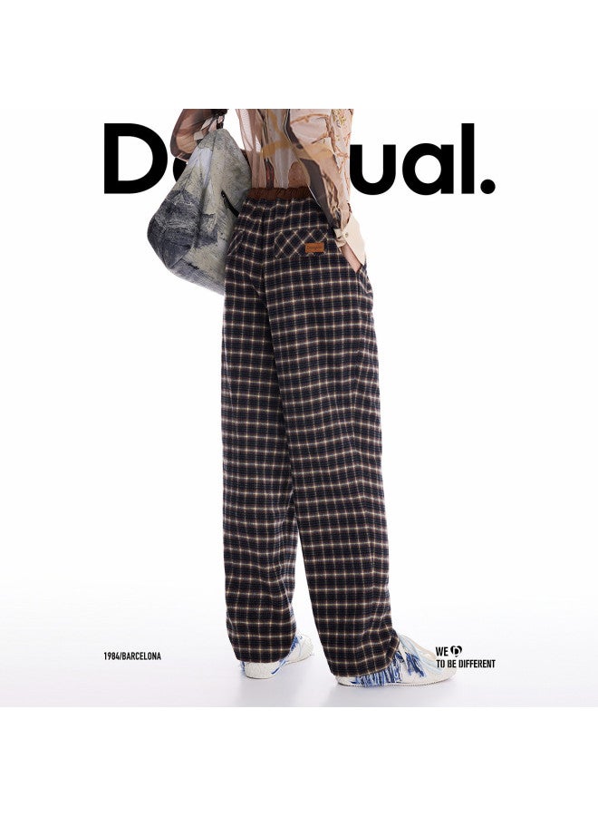 DESIGUAL [موضة إسبانية فاخرة] 25 وصول جديد خريف/شتاء بنطلون نسائي طويل غير محكم بقصة فضفاضة بتصميم مربعات ملونة - Image 5