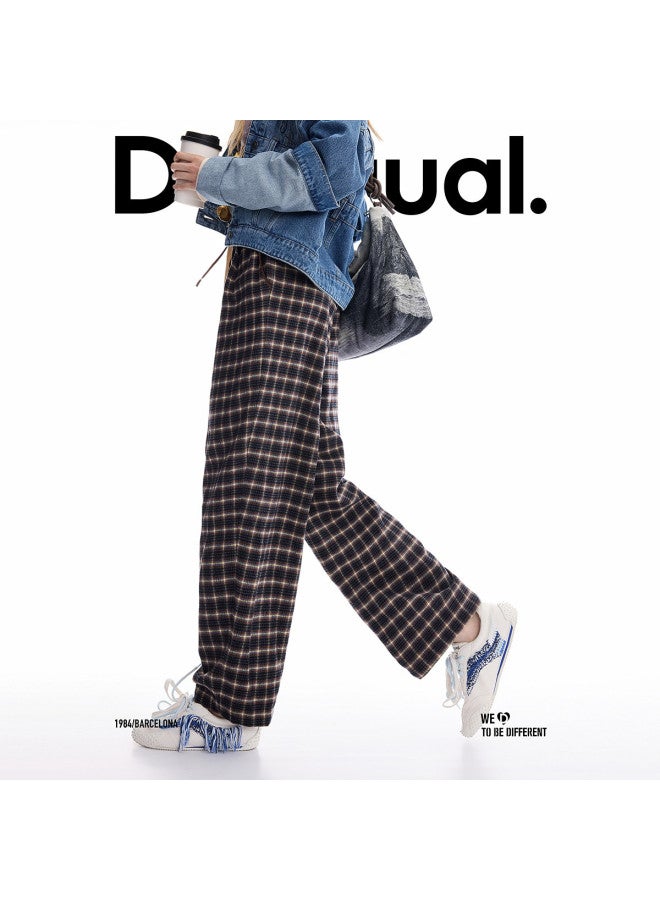 DESIGUAL [موضة إسبانية فاخرة] 25 وصول جديد خريف/شتاء بنطلون نسائي طويل غير محكم بقصة فضفاضة بتصميم مربعات ملونة - Image 4