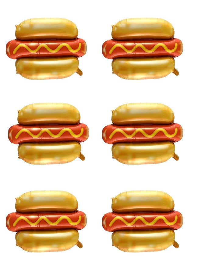 DYT 6PCS Giant Gold Hot Dog Foil Balloons - Reusable Party Balloons for Food Themed BBQ Party Decorations - Image 1