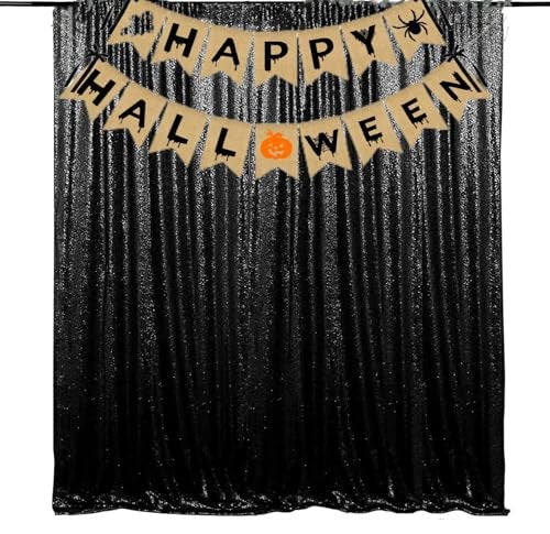JYFLZQ Black Sequin Backdrop Curtains 6ft x 8ft 1 Panel Halloween Backdrop Glitter Photo Booth Backdrops Sparkly Photography Background Drapes for Graduation Birthday Parties - Image 1