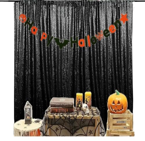 JYFLZQ Black Sequin Backdrop Curtains 6ft x 8ft 1 Panel Halloween Backdrop Glitter Photo Booth Backdrops Sparkly Photography Background Drapes for Graduation Birthday Parties - Image 2