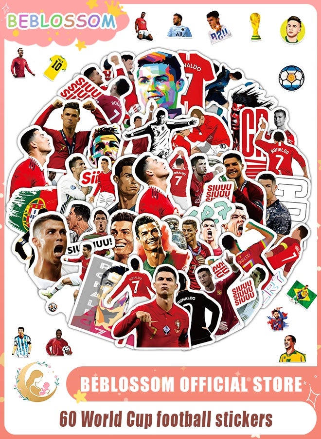 BEBLOSSOM 60 PCS World Cup Soccer Sticker Pack – Waterproof Vinyl Football Stickers for Water Bottles, Helmets, Laptops & Scrapbooks, Non-Repeating Sports Decals for Kids, Teens & Adults - Image 1