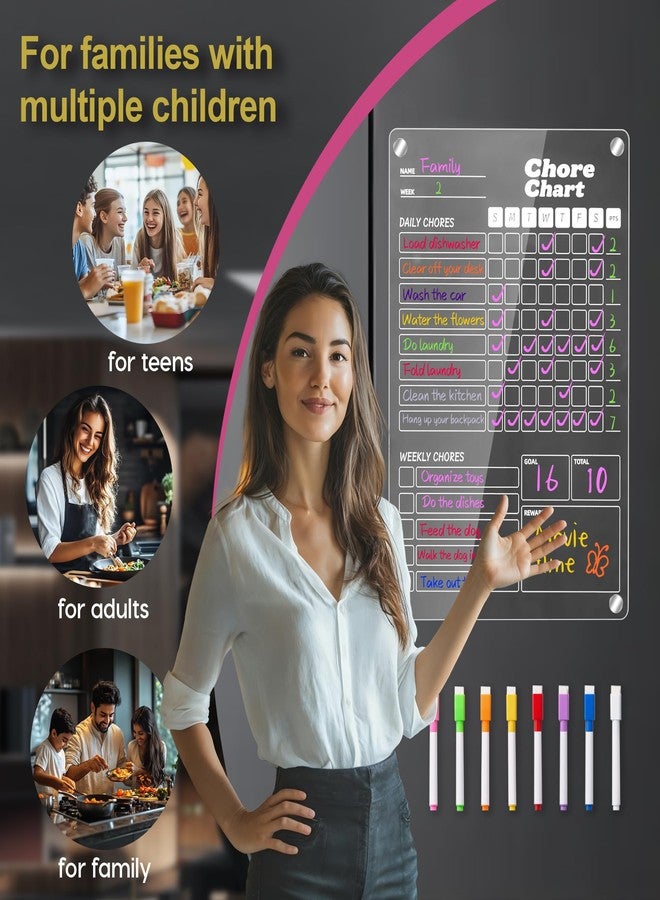Easfreeat 2 pcs Acrylic Magnetic Chore Chart for Kids on Fridge, Chore Board, Dry Erase Chore Chart, 12"x8" Transparent Erasable Reward Chart for Teens and Adults Chore Checklist with 8 Markers and Towel - Image 4