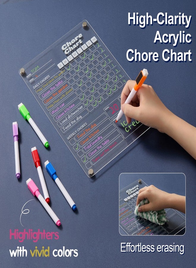 Easfreeat 2 pcs Acrylic Magnetic Chore Chart for Kids on Fridge, Chore Board, Dry Erase Chore Chart, 12"x8" Transparent Erasable Reward Chart for Teens and Adults Chore Checklist with 8 Markers and Towel - Image 5