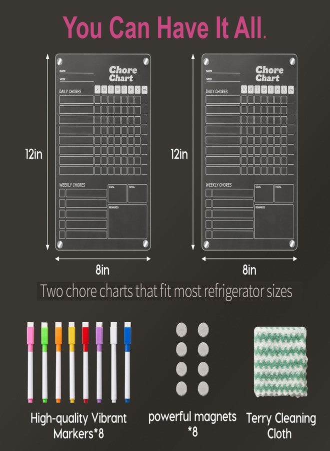 Easfreeat 2 pcs Acrylic Magnetic Chore Chart for Kids on Fridge, Chore Board, Dry Erase Chore Chart, 12"x8" Transparent Erasable Reward Chart for Teens and Adults Chore Checklist with 8 Markers and Towel - Image 3