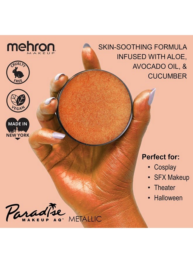 mehron Makeup Paradise Makeup AQ Pro Size | Stage & Screen, Face & Body Painting, Special FX, Beauty, Cosplay, and Halloween | Water Activated Face Paint & Body Paint 1.4 oz (40 g) (Metallic Orange) - Image 2