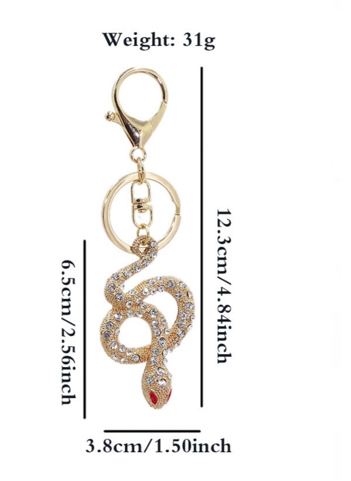 Generic Exquisite  Alloy Studded Diamond Snake Gold Keychain  - Image 2