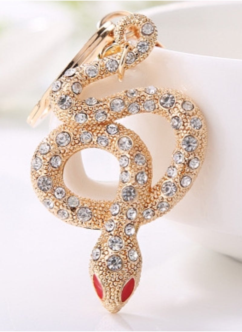 Generic Exquisite  Alloy Studded Diamond Snake Gold Keychain  - Image 3