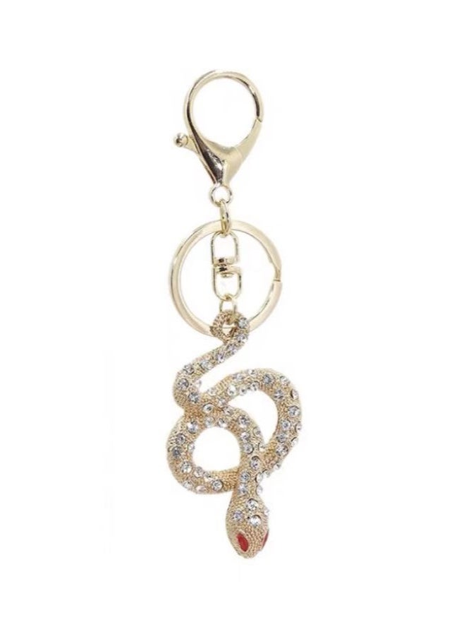 Generic Exquisite  Alloy Studded Diamond Snake Gold Keychain  - Image 1