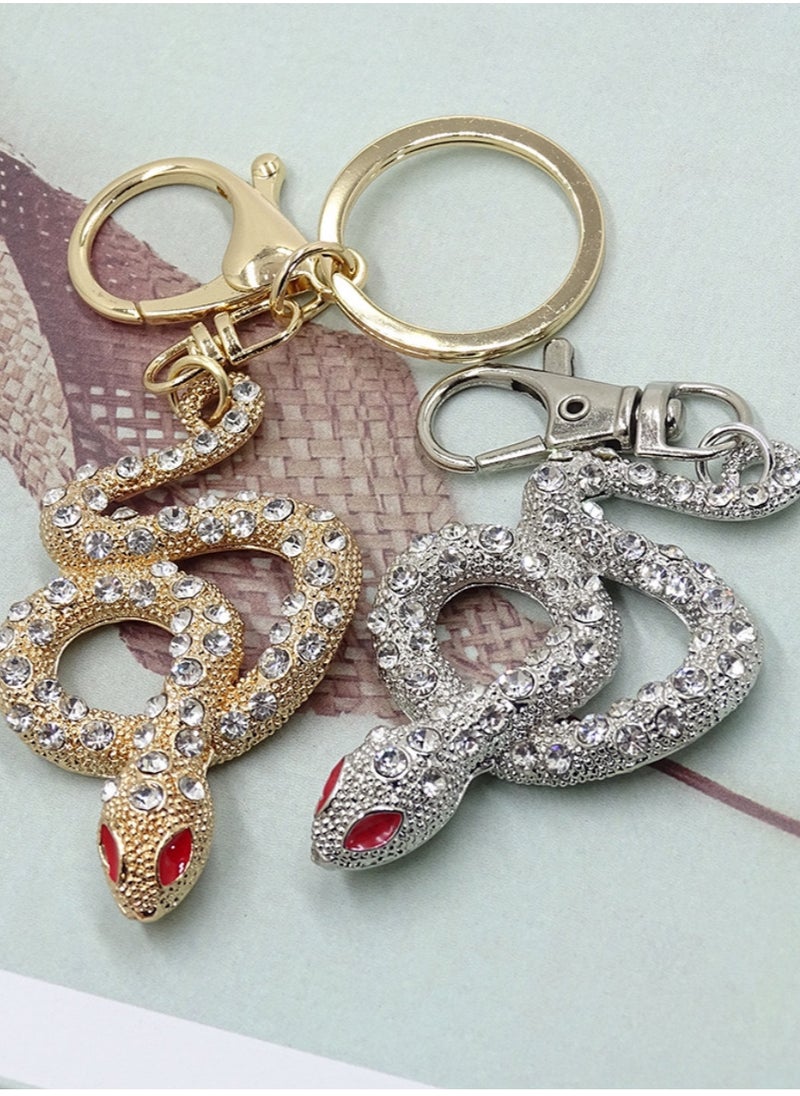 Generic Exquisite  Alloy Studded Diamond Snake Gold Keychain  - Image 5