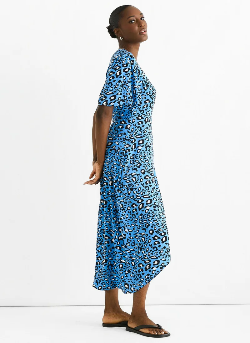 Gini London  Blue Animal Print Viscose Wrap Midi Dress for Women | Best Price UAE