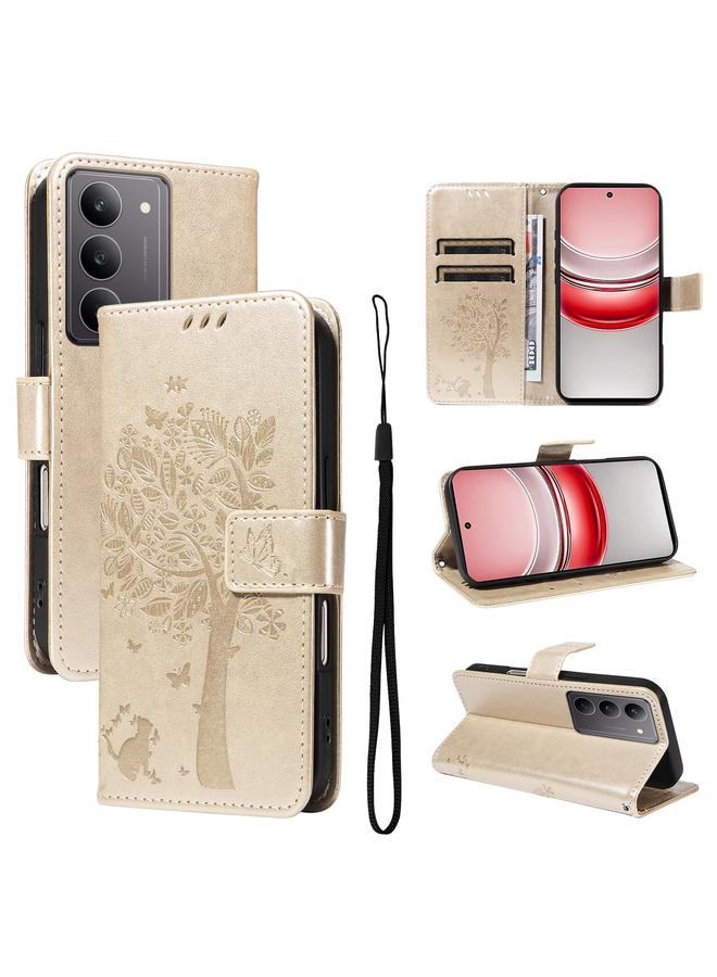 S-TOP Case For Realme 14x 5G Global Tree & Cat Embossed Pattern Flip Leather Phone Case - Image 1