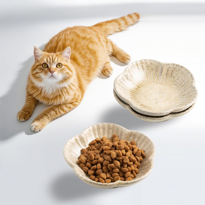 Mecaikru Cat Food Bowls, Ceramic Pet Plates, Cat Dish for Food, Water and Snack, 4.72 Inch, Indoor and Outdoor Use, Kitten Puppy and Small Animals Bowls Set of 3 (Camel) - Image 1