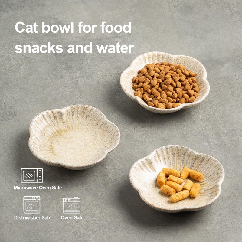 Mecaikru Cat Food Bowls, Ceramic Pet Plates, Cat Dish for Food, Water and Snack, 4.72 Inch, Indoor and Outdoor Use, Kitten Puppy and Small Animals Bowls Set of 3 (Camel) - Image 4