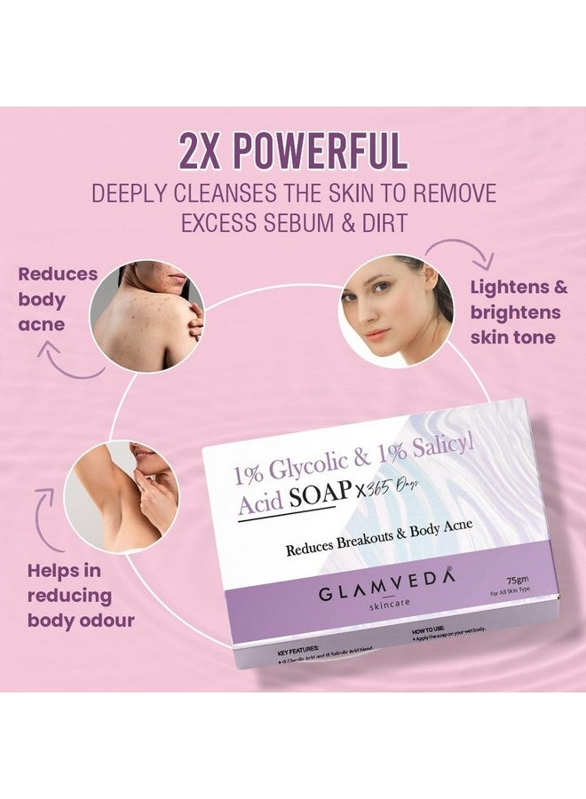 Glamveda Anti Acne 1% Ww Glycolic Acid & 1% Ww Salicylic Acid Soap | Reduces Dark Spots, Acne Scars & Hyperpigmentation (Pack Of 4) - Image 3
