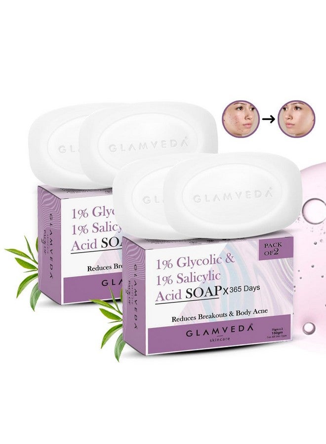 Glamveda Anti Acne 1% Ww Glycolic Acid & 1% Ww Salicylic Acid Soap | Reduces Dark Spots, Acne Scars & Hyperpigmentation (Pack Of 4) - Image 1