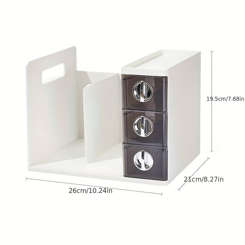 HOME CUBE Plastic Desk Organizer With 3 Drawer, Desktop Bookshelf, Magazine Cds Stand, Desk Organizer Storage Rack For Study Table Office Supplies File Stationery Pens Staplers Clips Sticky Notes - Image 5