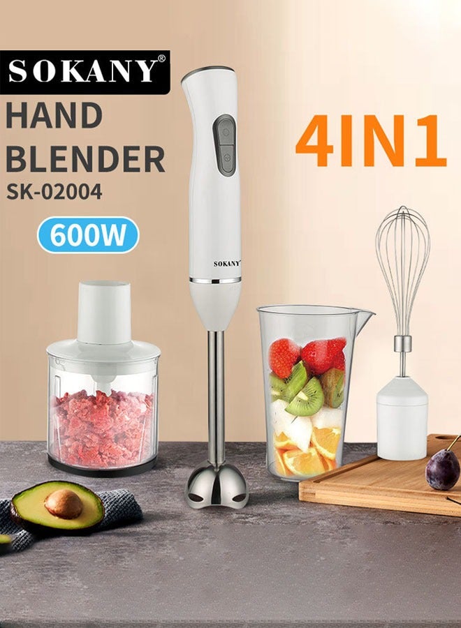 sokany Multifunctional Electric blender, 4 in 1 Hand Blender with Choper and Whisk,600W SK-02004,White - Image 1