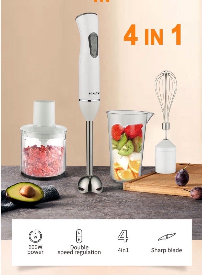 sokany Multifunctional Electric blender, 4 in 1 Hand Blender with Choper and Whisk,600W SK-02004,White - Image 2