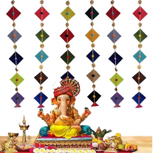 CANVASS Colorful Woolen Kite Hanging Latkan Toran Garland for Main Door Poojaroom Festivals Wedding Housewarming Rajasthani Traditional Decoration Items (6 Kite Hangings) - Image 1