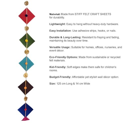 CANVASS Colorful Woolen Kite Hanging Latkan Toran Garland for Main Door Poojaroom Festivals Wedding Housewarming Rajasthani Traditional Decoration Items (6 Kite Hangings) - Image 3