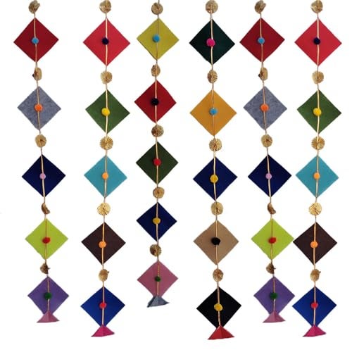 CANVASS Colorful Woolen Kite Hanging Latkan Toran Garland for Main Door Poojaroom Festivals Wedding Housewarming Rajasthani Traditional Decoration Items (6 Kite Hangings) - Image 4