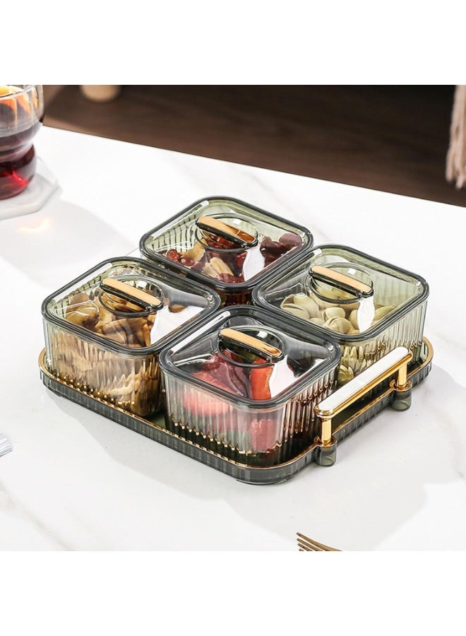 Divided Snack Serving Tray, 4-Compartment Appetizer Platter with Lids, Green - Image 1