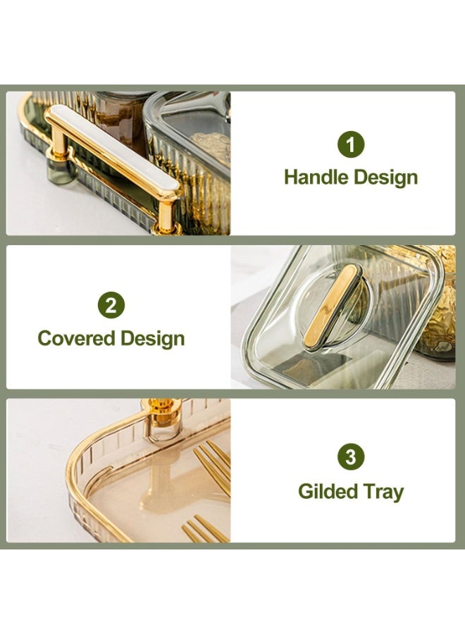 Divided Snack Serving Tray, 4-Compartment Appetizer Platter with Lids, Green - Image 3